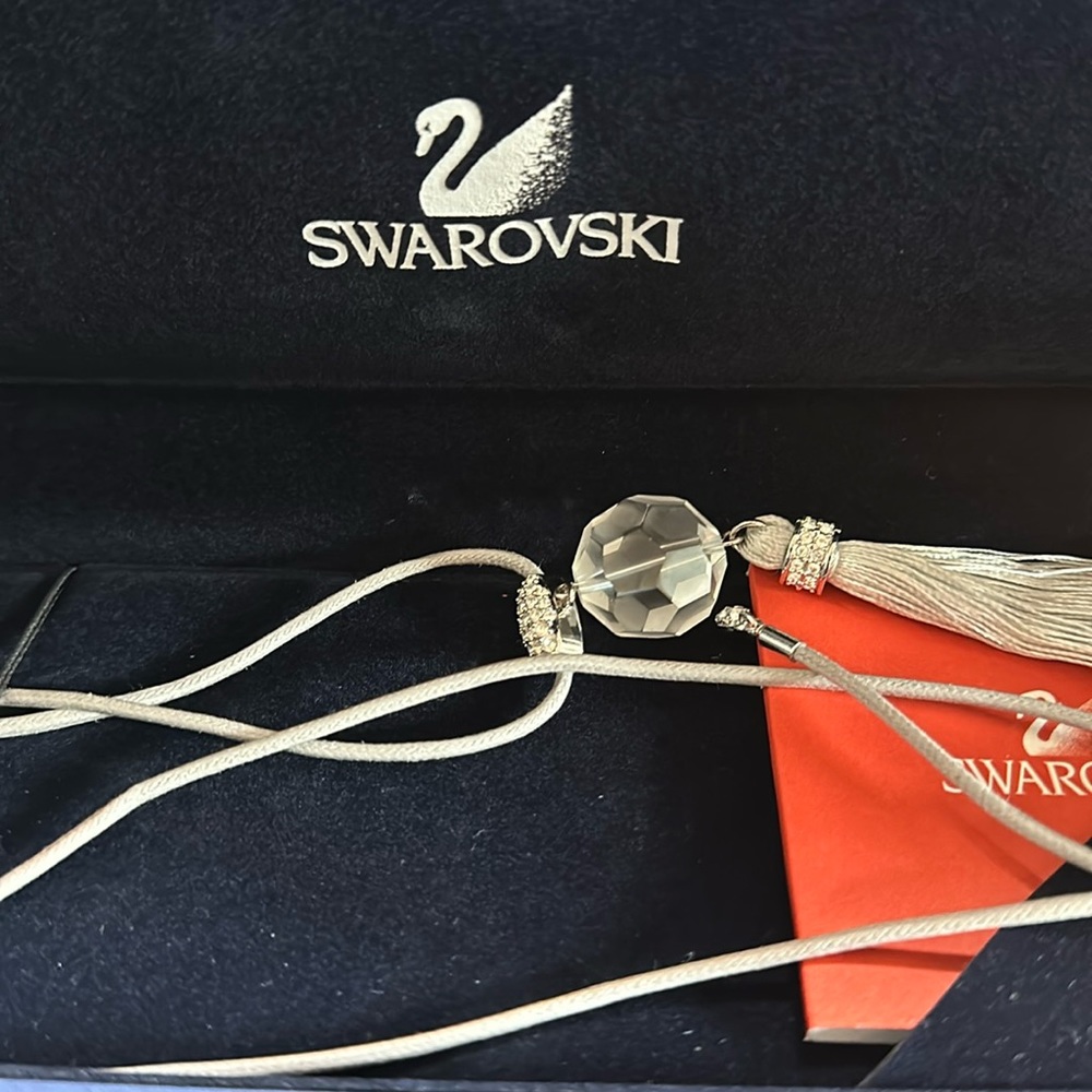 Swarovski, grey silk, rhinestone and crystal pendant, tassel necklace